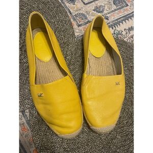 Michael Kors Yellow Pebbled Leather Espadrille Flats Slip On MK Logo Shoes